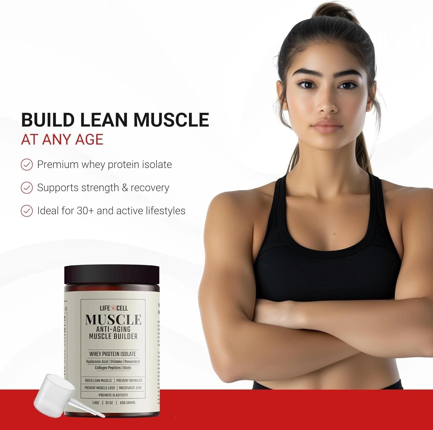 Whey Protein:Anti-Aging Muscle Builder w/ Shiitake Mushroom, Collagen & Hyalu…