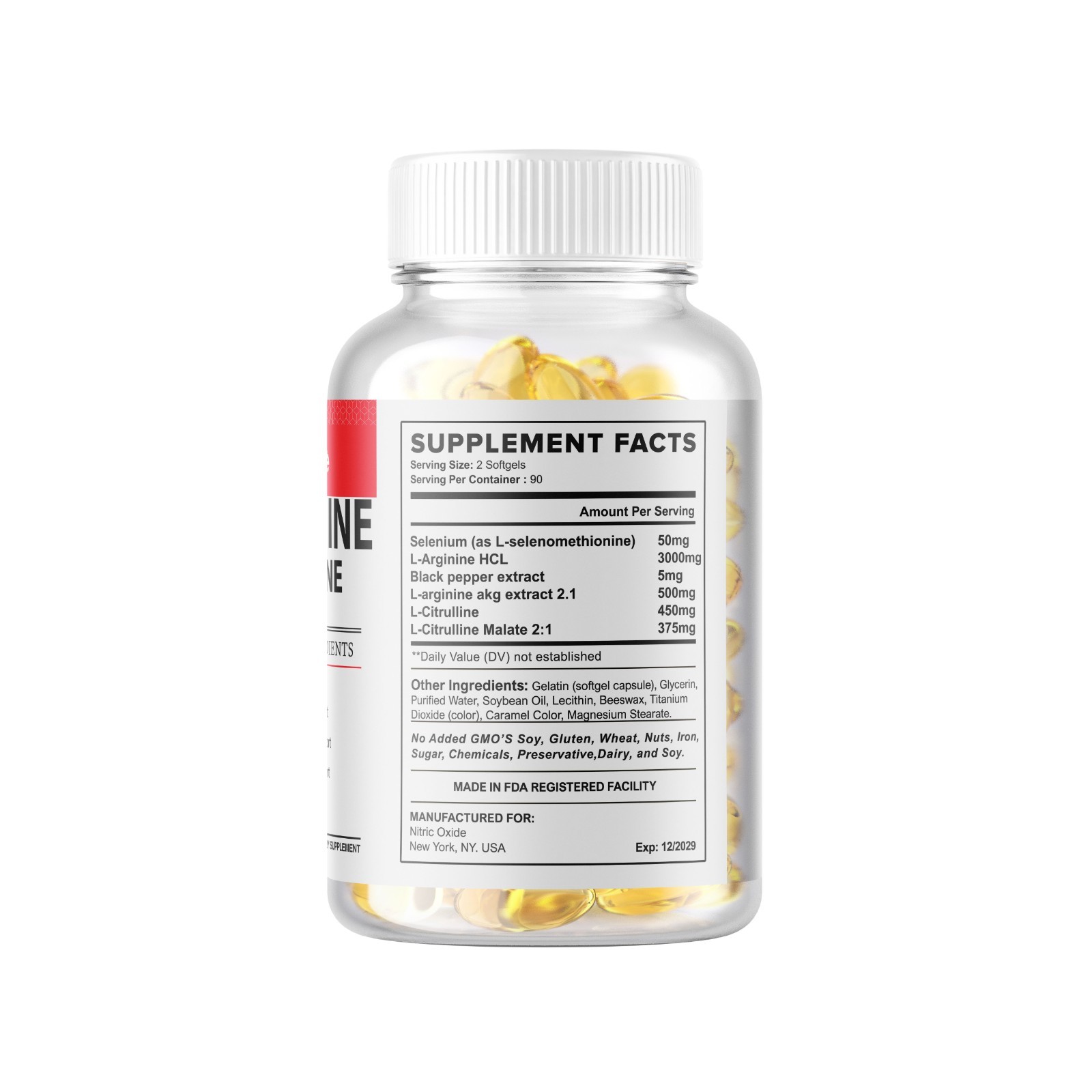 L-Arginine L-Citrulline Complex 3000mg, 180 Softgels – Non-GMO 90 Servings