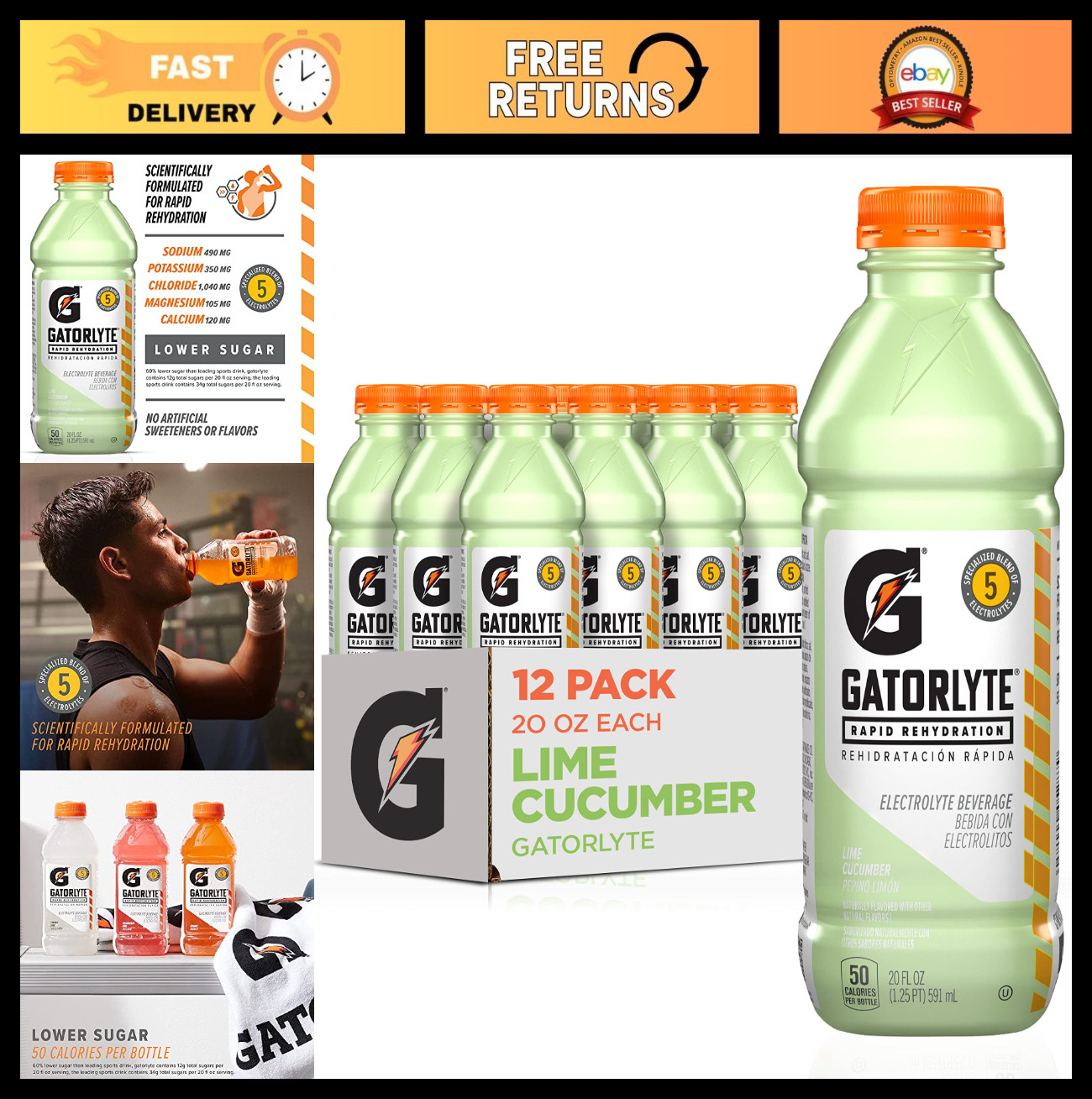 Electrolyte Drink Mix – Lime Cucumber Flavor, 20oz Bottles, 12 Pack for Rapid Re