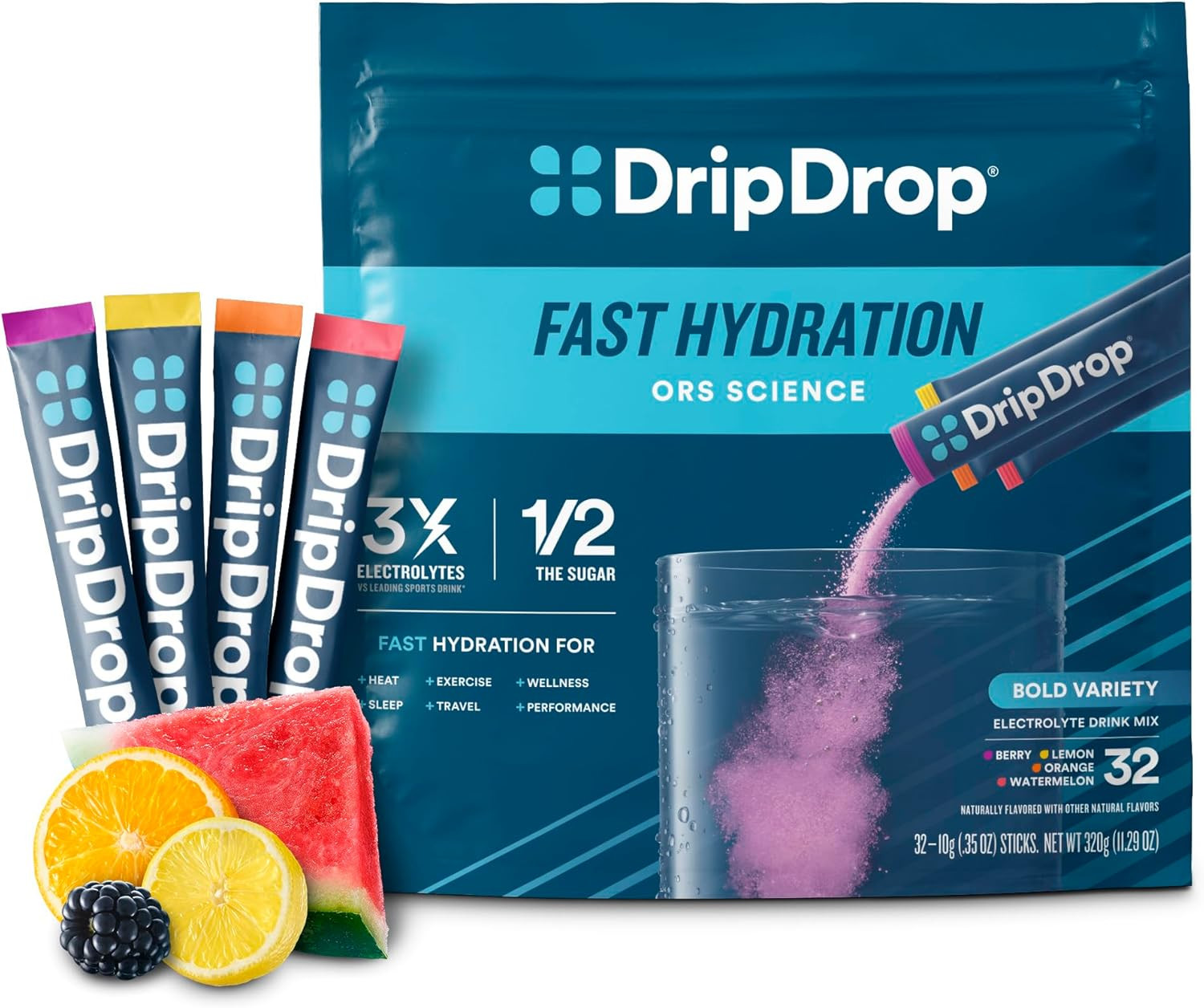 DripDrop Hydration Bold Variety Pack Electrolyte Drink Mix Single Serve 32 Stick