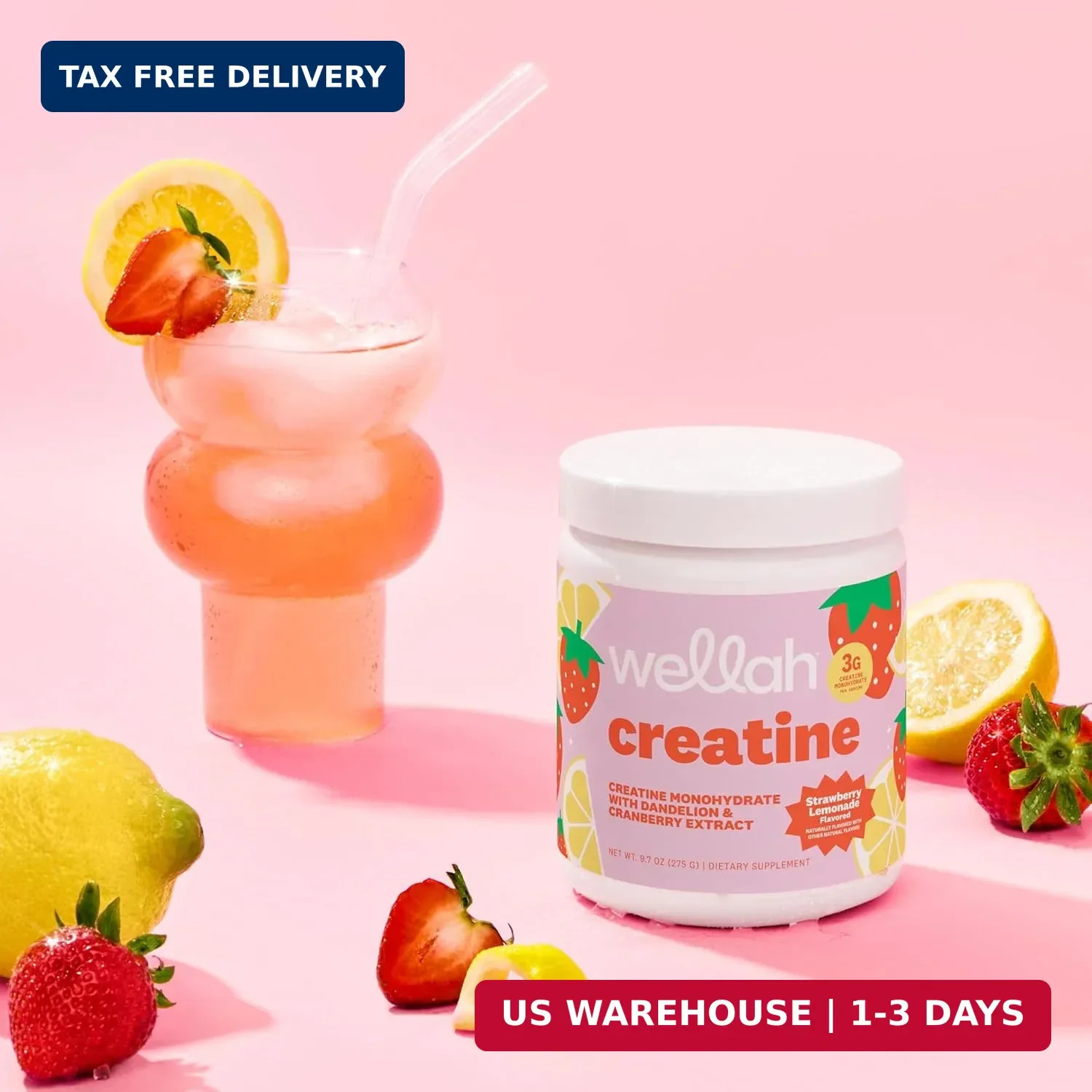 Wellah Creatine for Women (Strawberry Lemonade) 50 Servings | Creatine Monohydra