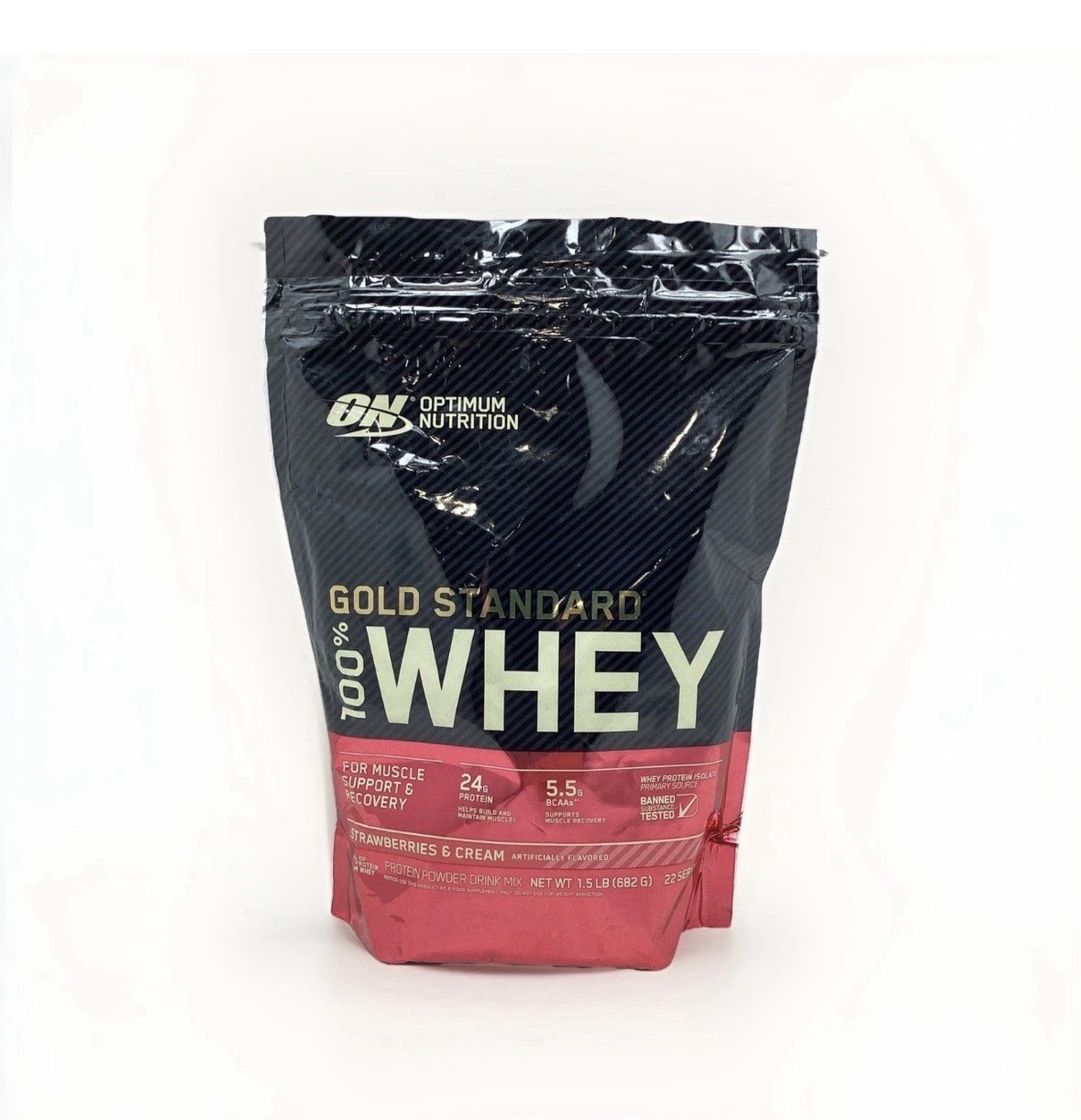 OPTIMUM NUTRITION 100% WHEY PROTEIN STRAWBERRIES & CREAM 1.5 LB BAG EXP 02/2027
