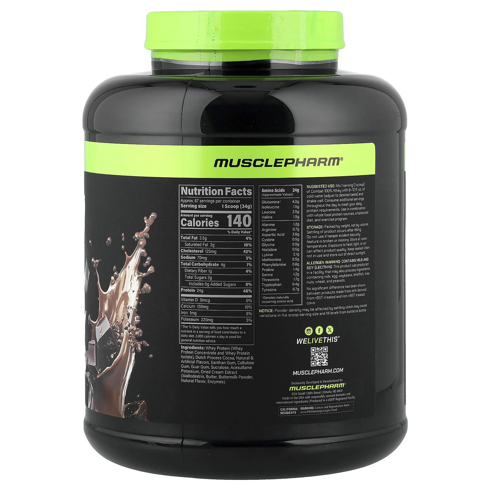 Combat® 100% Whey Protein Powder, Chocolate Milk, 5 lbs (2.27 kg)