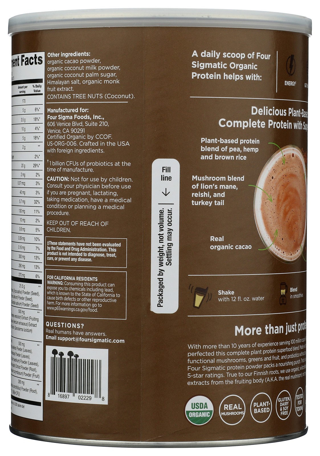 Four Sigmatic Chocolate Organic Protein Powder Plant-Based 21.16 Oz 1 Pack