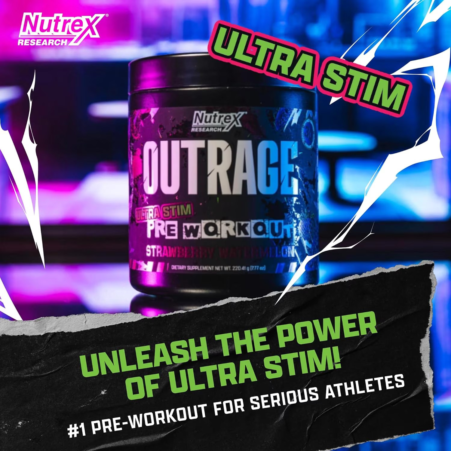 Nutrex Research OUTRAGE Strawberry Watermelon High Intensity Pre Workout Powder