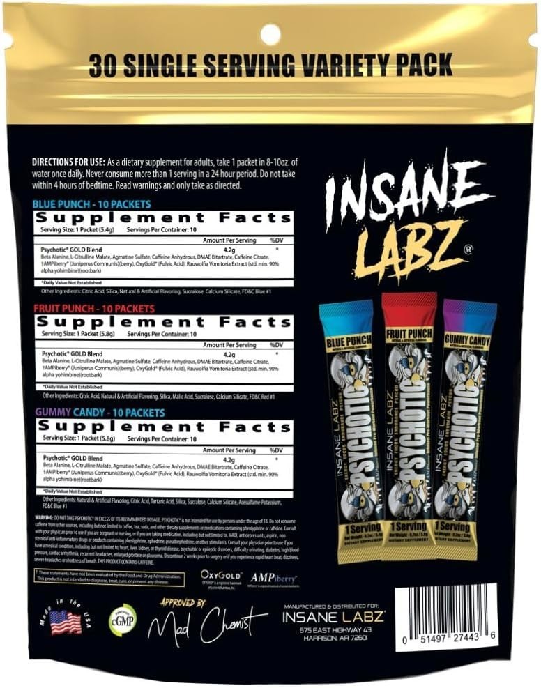 Insane Labz PSY-CHO-TIC GOLD Extreme Pre-Workout Energy Focus Pumps 35 Servings