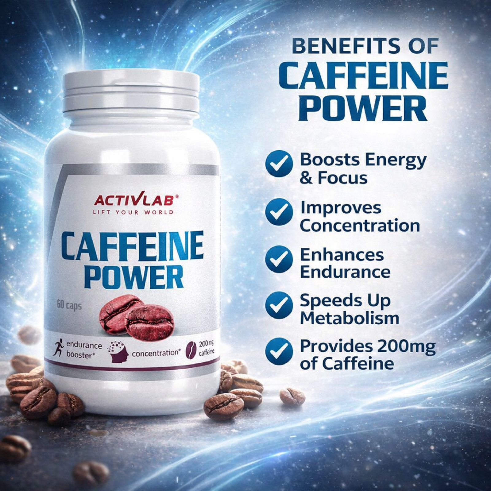 CAFFEINE Pills – Pre-Workout Energy Pills – Dietary & Gym Supplement Preworkout