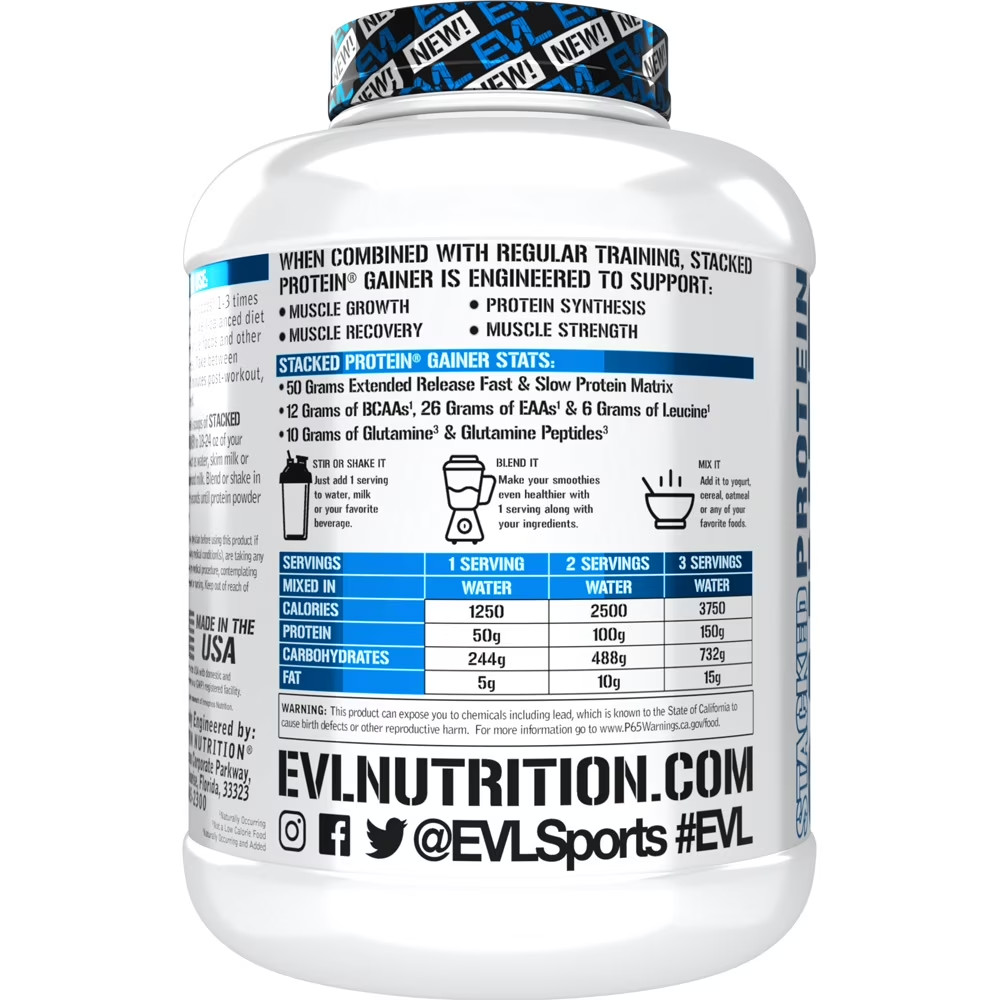Stacked Protein Gainer, 50 Grams Whey Protein Powder Complex, 250 Grams Carbohyd