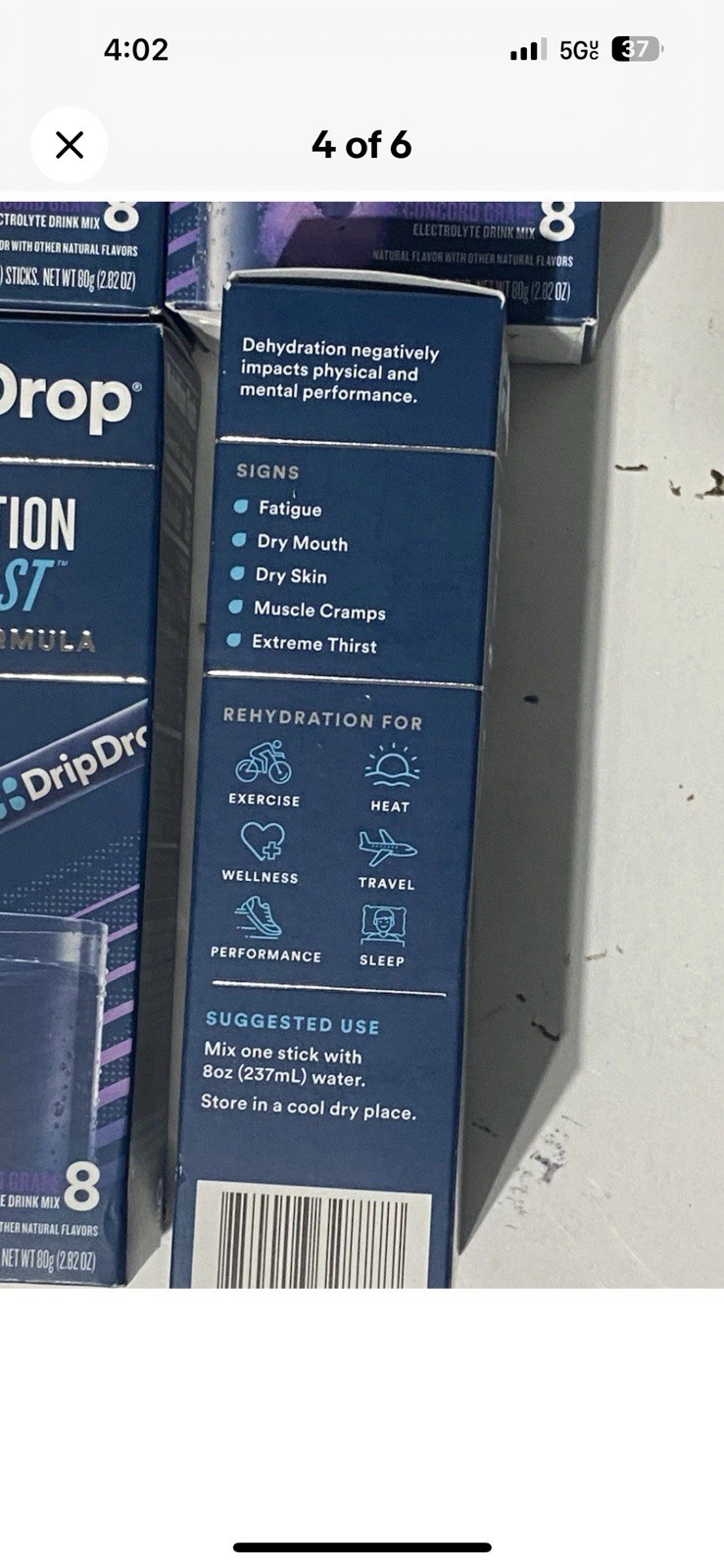Drip Drop Hydration Drink Packets Concord Grape 2 boxes x 8 packets 16 Total