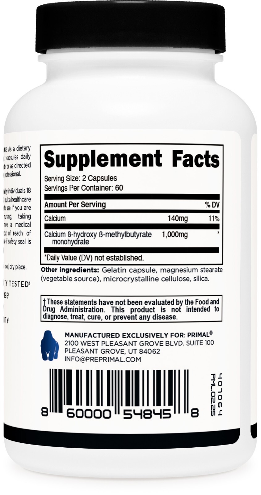 Primal HMB (1000mg, 120 Capsules) | Athlete Formula, Gluten-Free, 60 Servings