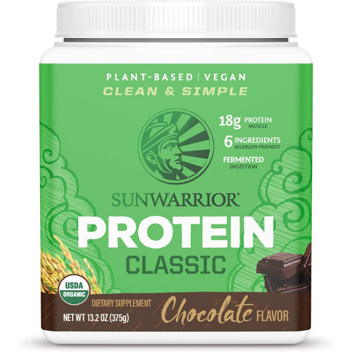 SUNWARRIOR Organic Classic Chocolate Protein, Plant-Based Protein Powder, 375g