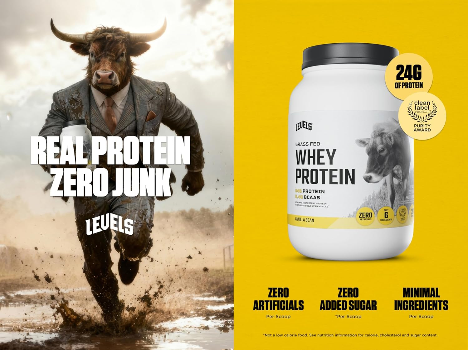 Levels Grass Fed Whey Protein Powder, No Artificials, 24G of Protein, Vanilla…