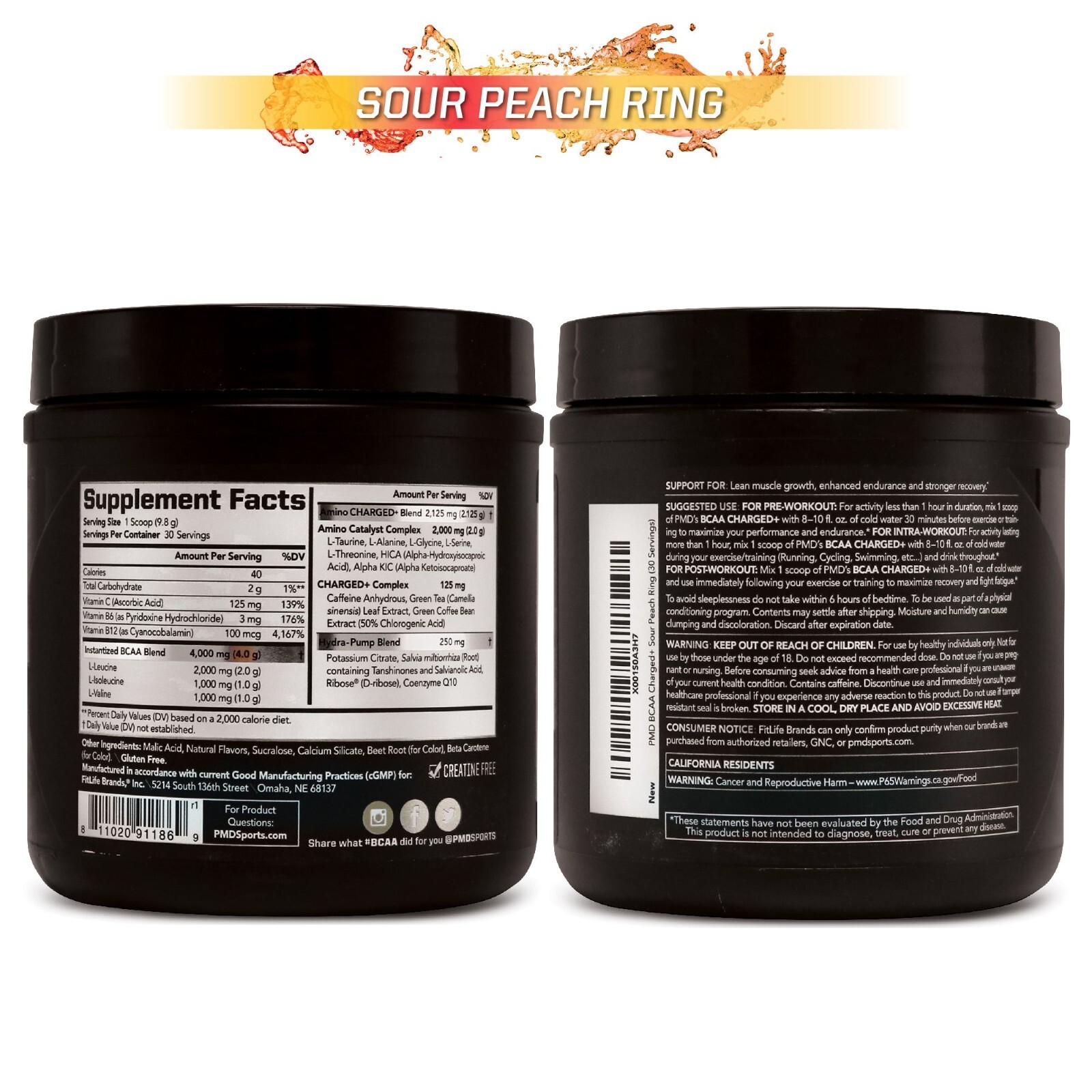 BCAA Charged Amino Acid Drink Performance & Recovery – Peach Mango (30 Serve)