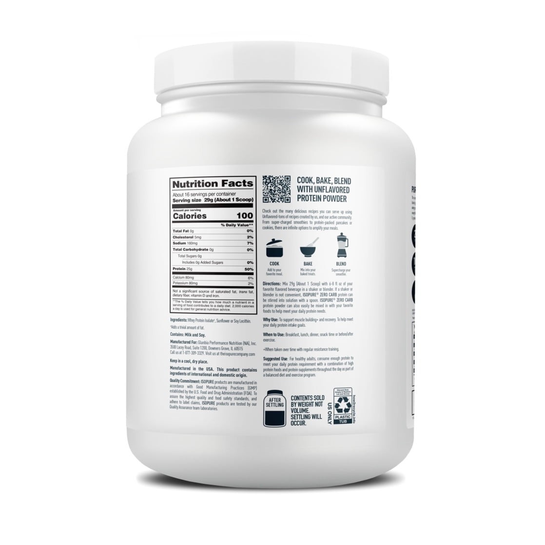 Isopure Zero Carb 100% Pure Whey Isolate Protein Powder, 25g Protein