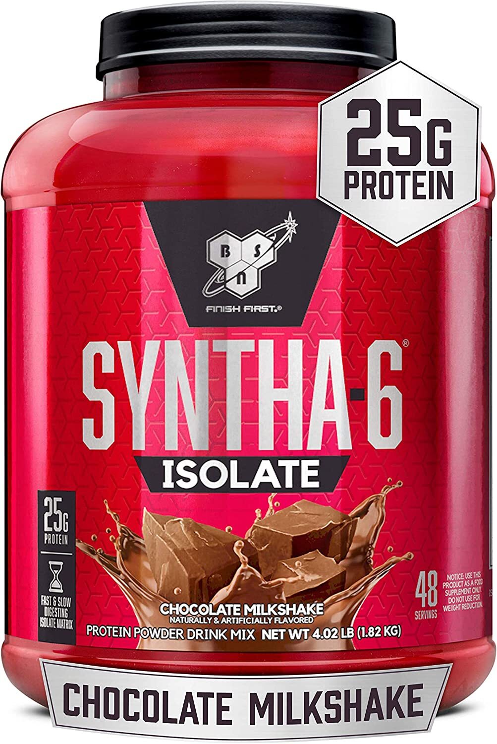BSN, Syntha-6 Isolate, 25g Protein Powder, Chocolate Milkshake, 4.02 lbs