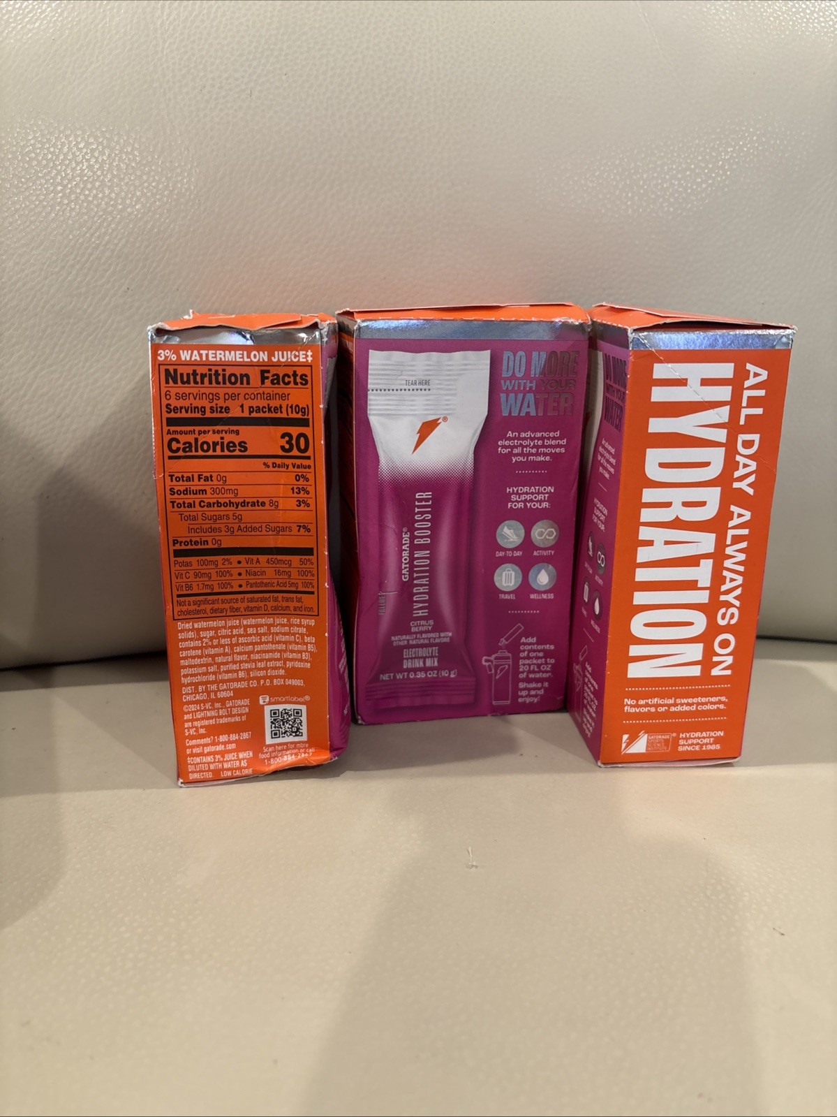 Gatorade Hydration Booster, Flavor Citrus Berry (3 Boxes / 18 Sticks)
