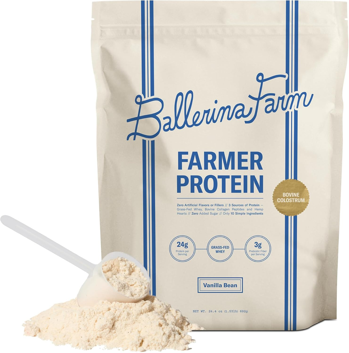 Grass Fed Whey Protein Powder, Vanilla Bean, 24G Protein with Collagen Peptides,