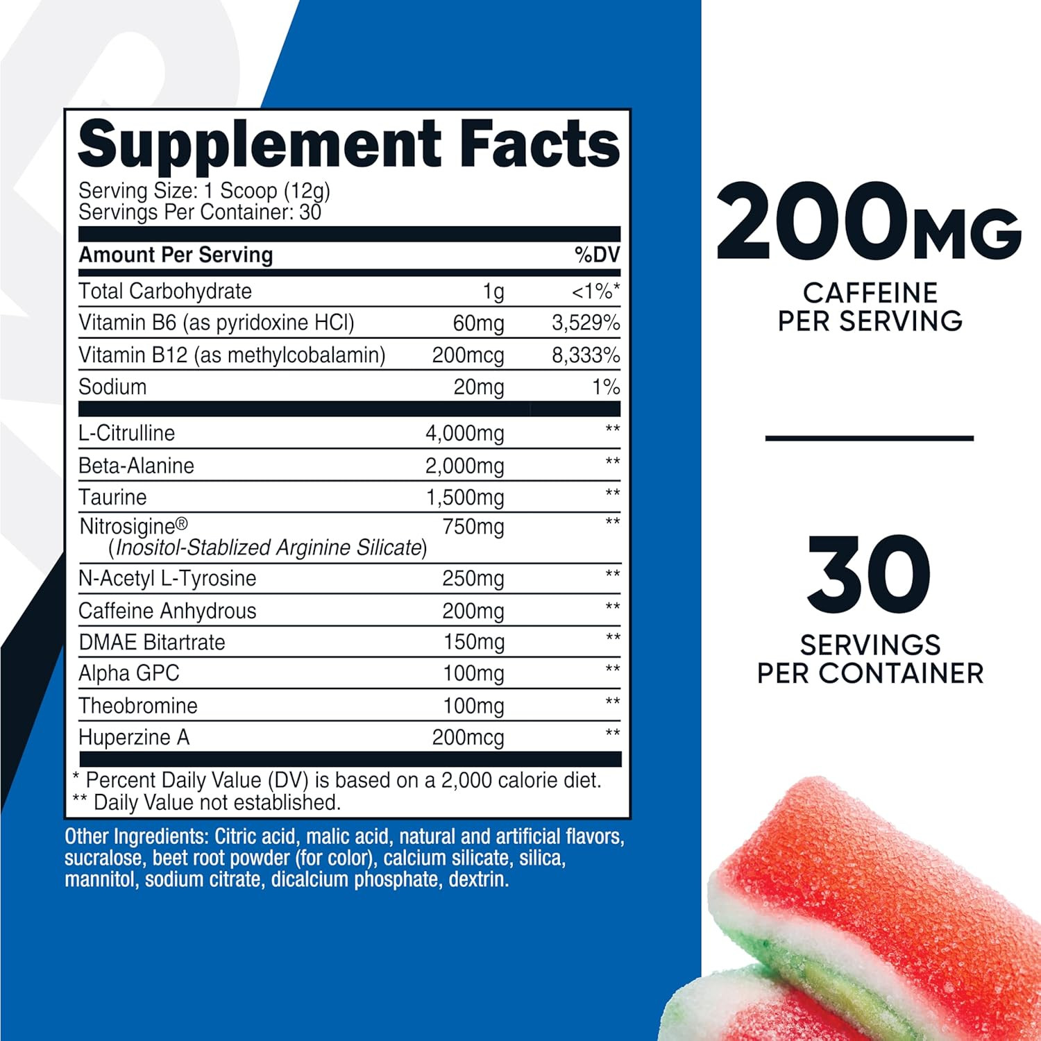 Pre-Workout Powder (Watermelon Candy) 30 Servings – Gmo-Free, Gluten-Free, Veget
