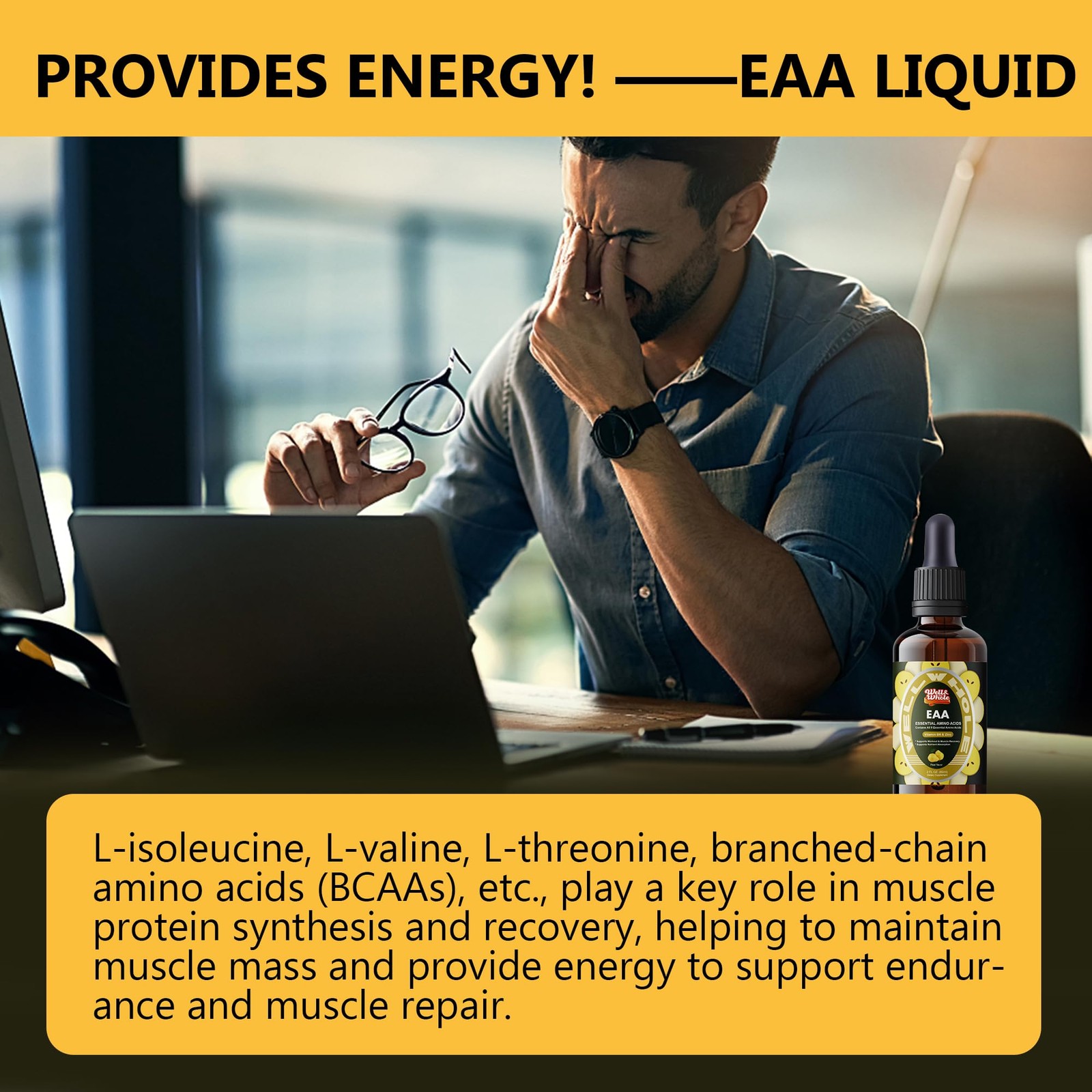 EAA Liquid Drops Amino Acid & Liver Support w/ B6 Zinc 2oz Non-GMO Vegan