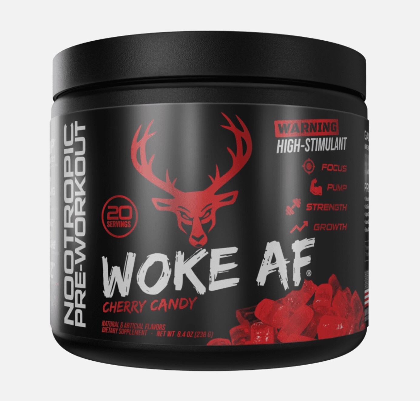 Bucked Up Woke AF Cherry Candy Nootropic Pre-Workout Powder 20 Servings Exp 5/26