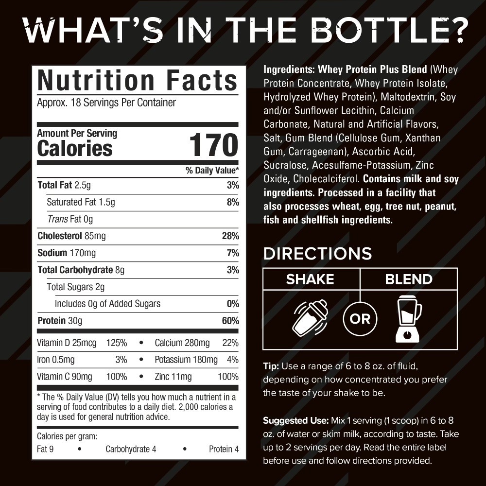 100% Whey Protein Powder Plus, 30g Protein, Vanilla Cream, 1.81 lbs