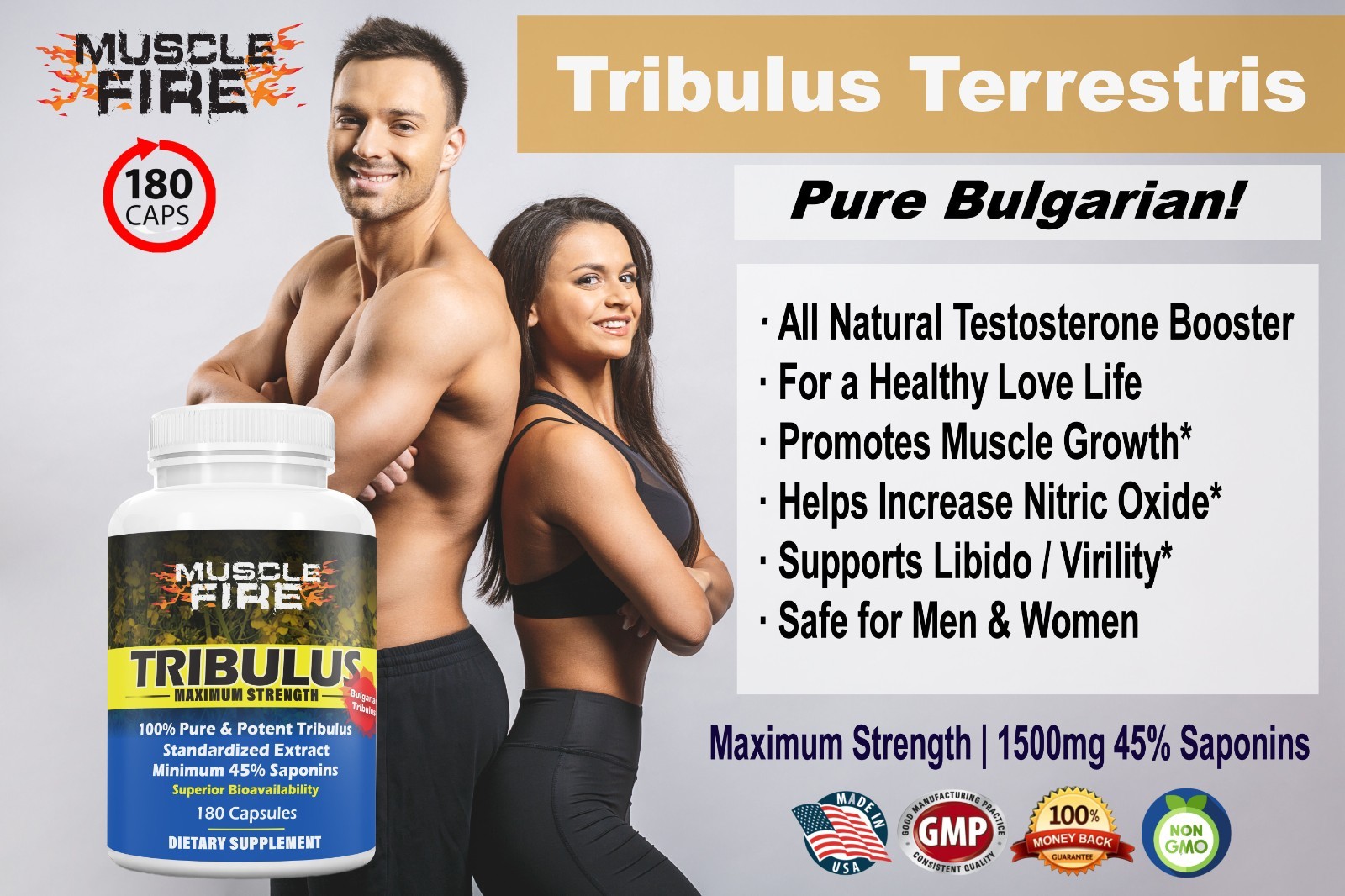 Tribulus Terrestris for Men 1500mg 45% Saponins 180 Powder Capsules