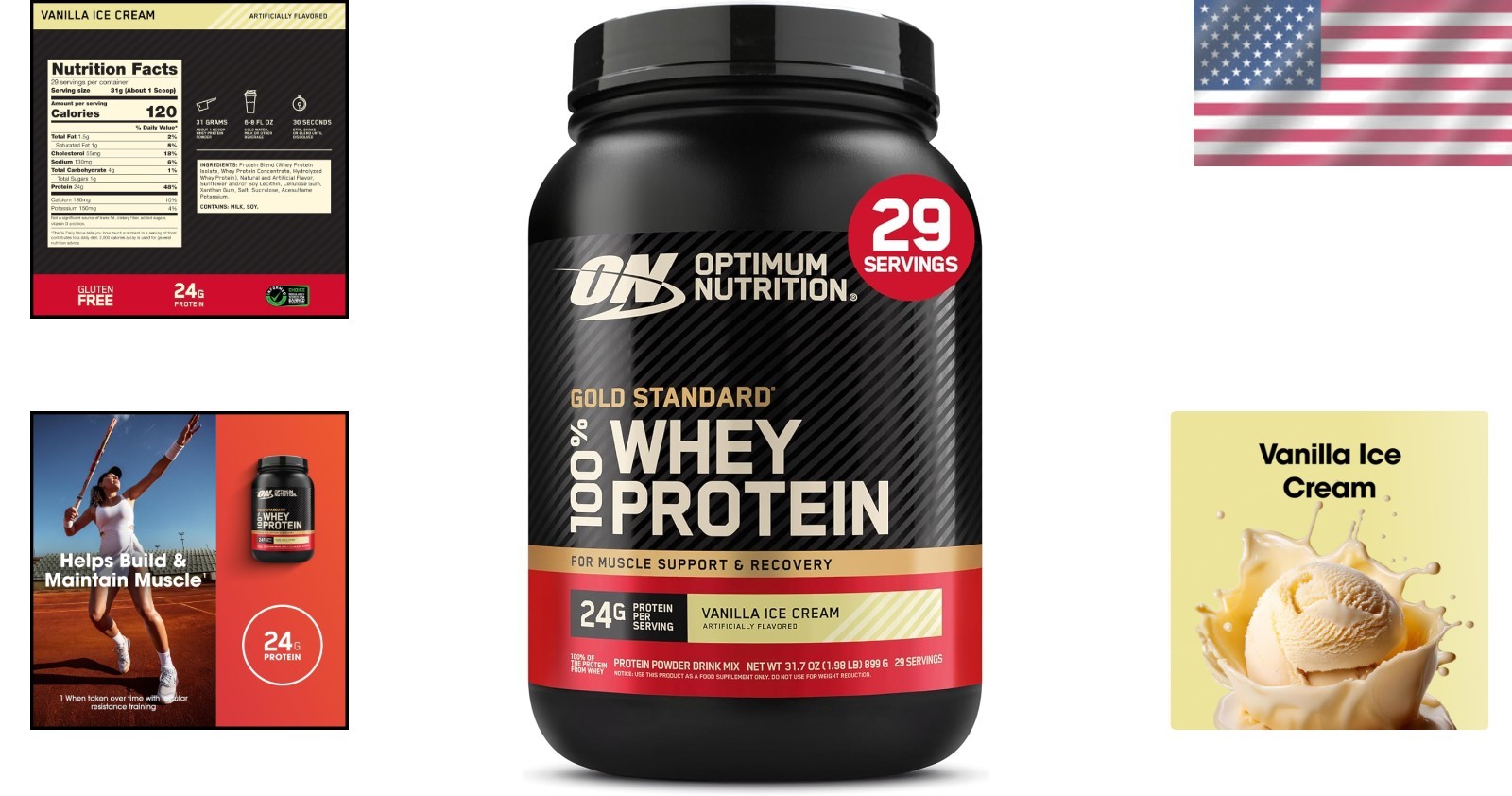 2 lb Gluten Free Whey Protein Powder – Gold Standard Vanilla Ice Cream Flavor