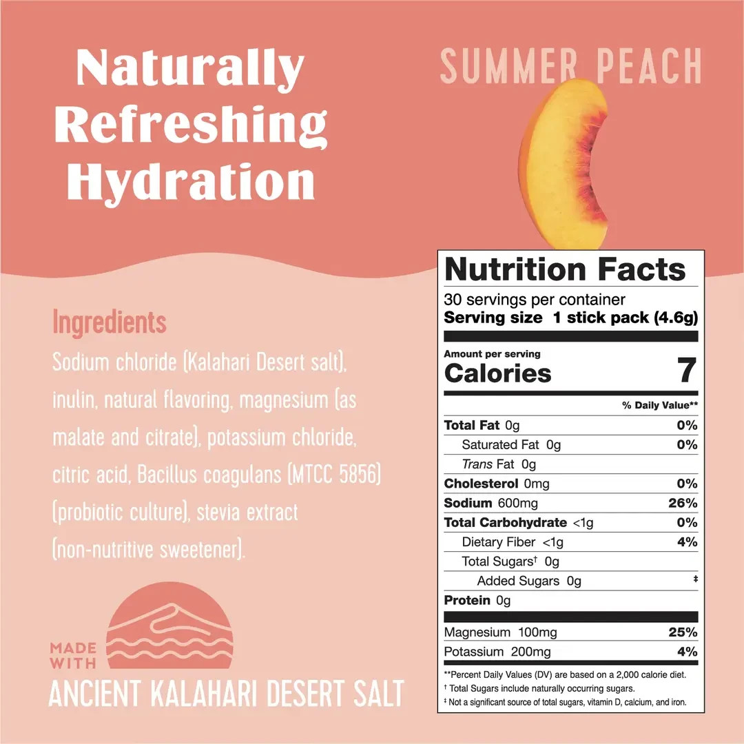 SaltWTR Functional Electrolyte Hydration Drink Mix – Gut Support Peach 30 Pack
