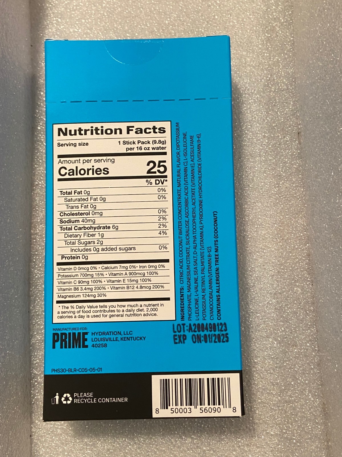 1 Box Prime Blue Raspberry Hydration Sticks (6) Expired 1/2025 *Unopened* m2