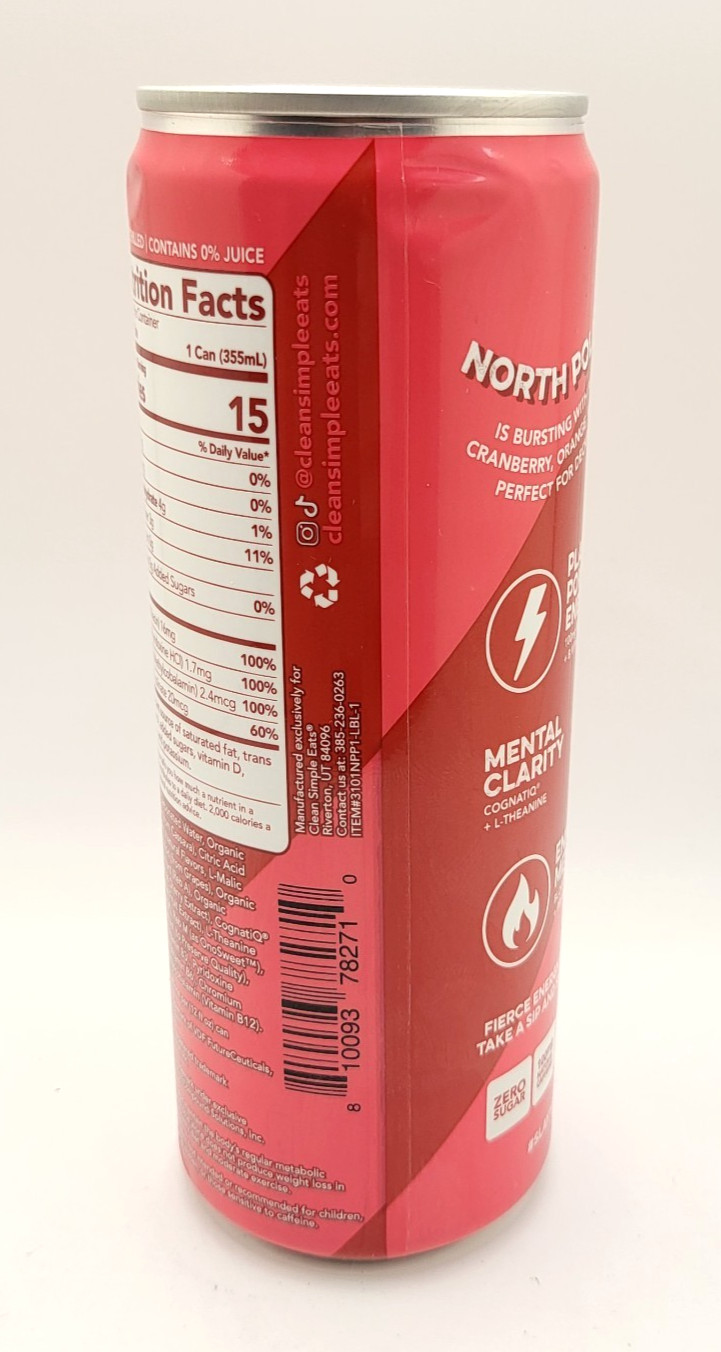 Clean Simple Eats 12 PACK Energy + Focus NORTH POLE PUNCH 12 oz cans x12 Pk
