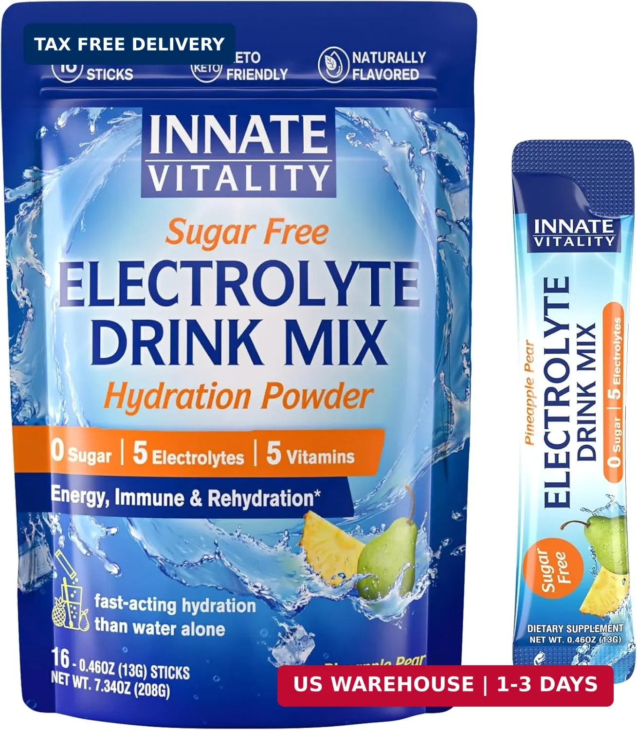 Innate Vitality Electrolytes Powder Packets, No Sugar, 5 Keto Electrolytes & Vit
