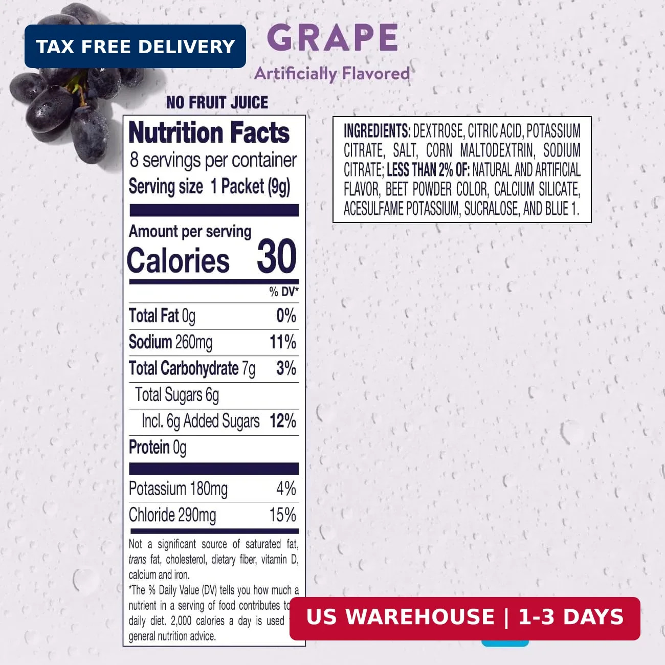 Electrolyte Powder, Hydration Drink for Kids & Adults, Grape, 100 Powder Packet