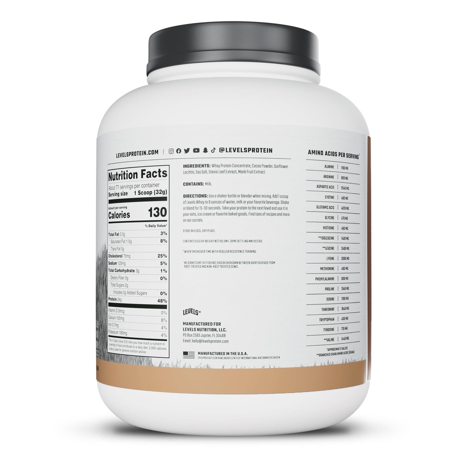 Levels Grass Fed Whey Protein Powder, No Artificials, 24G of Protein, Pure Ch…