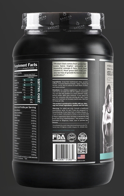 HYDROLYZED WHEY PROTEIN ISOLATE COOKIES & CREAM by Sascha Fitness