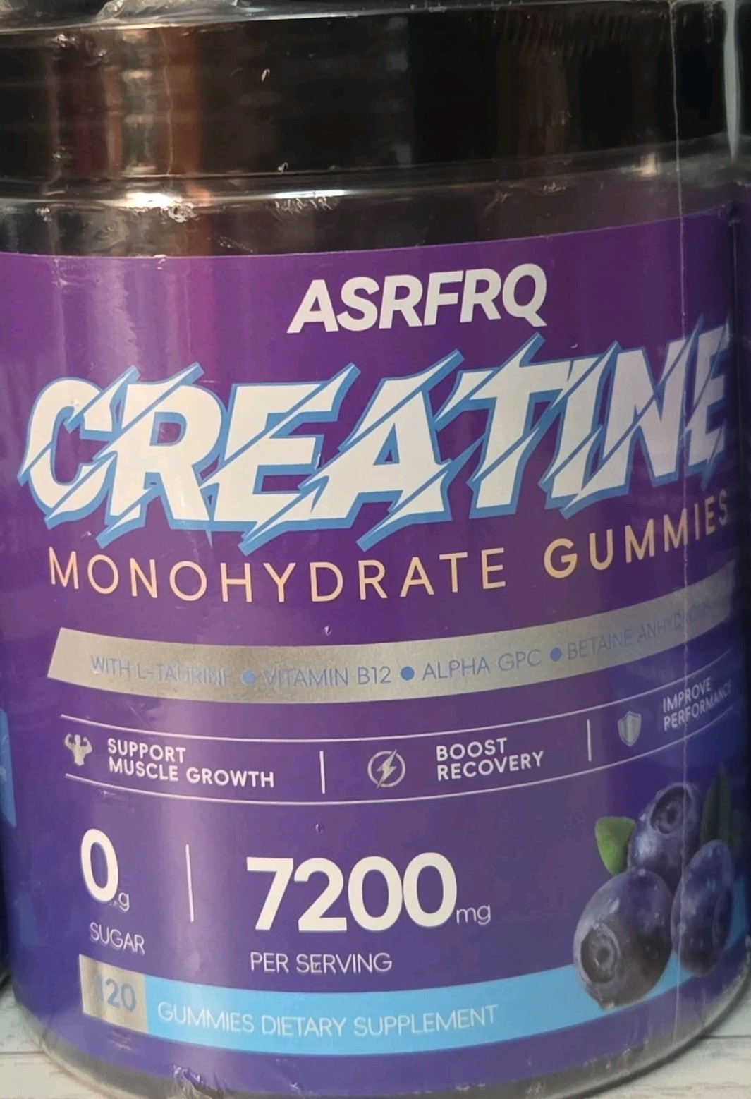 4 ASRFRQ Creatine Monohydrate Gummies Sealed 7200mg Blueberry Exp 10/09/2026