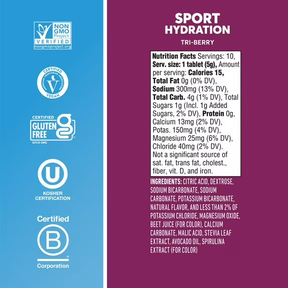 Nuun Sport Electrolytes Hydration Drink Mix Tablets, Tri-Berry, 10 Count Tube