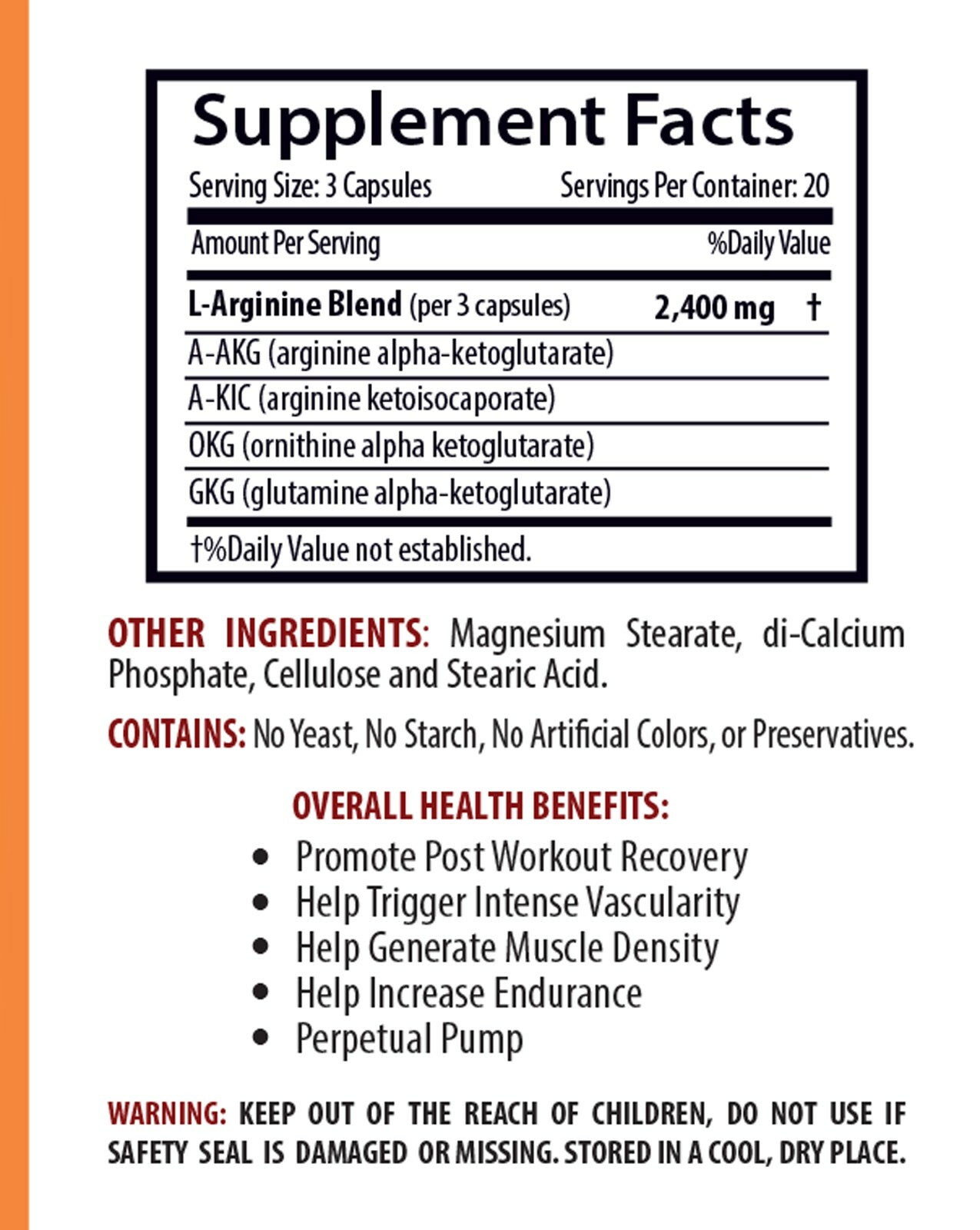 Nitric Oxide 2400mg – L-Arginine Muscle Strength – Sport Supplements 60 Capsules