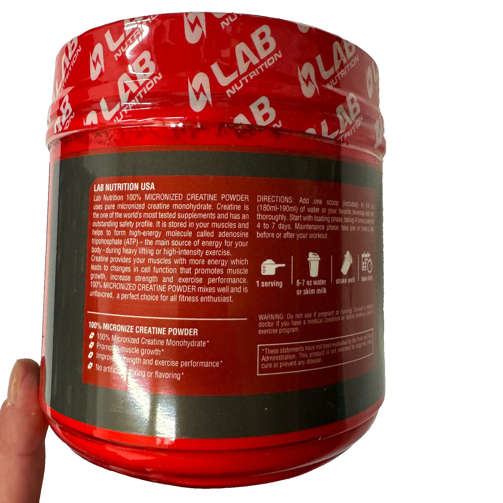 Lab Nutrition Micronized Creatine Unflavored 500G 1.1 LBS – Made in USA