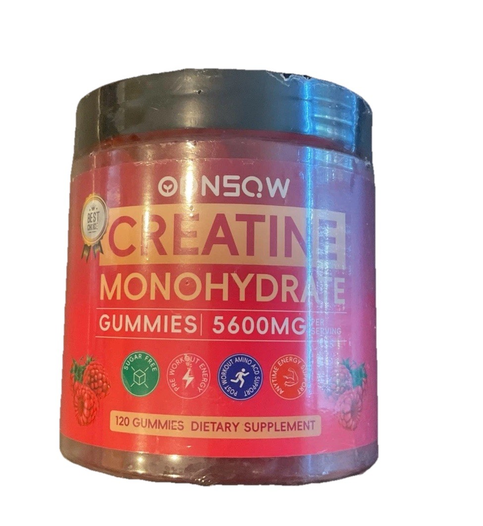 Creatine Monohydrate 120 Gummies Strawberry 5600mg Per Serving Vegan 09/2026