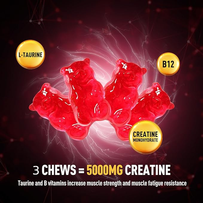 creatine gummies 5g 60 days ltaurine b12 gummies 5000mg- strawBERRY