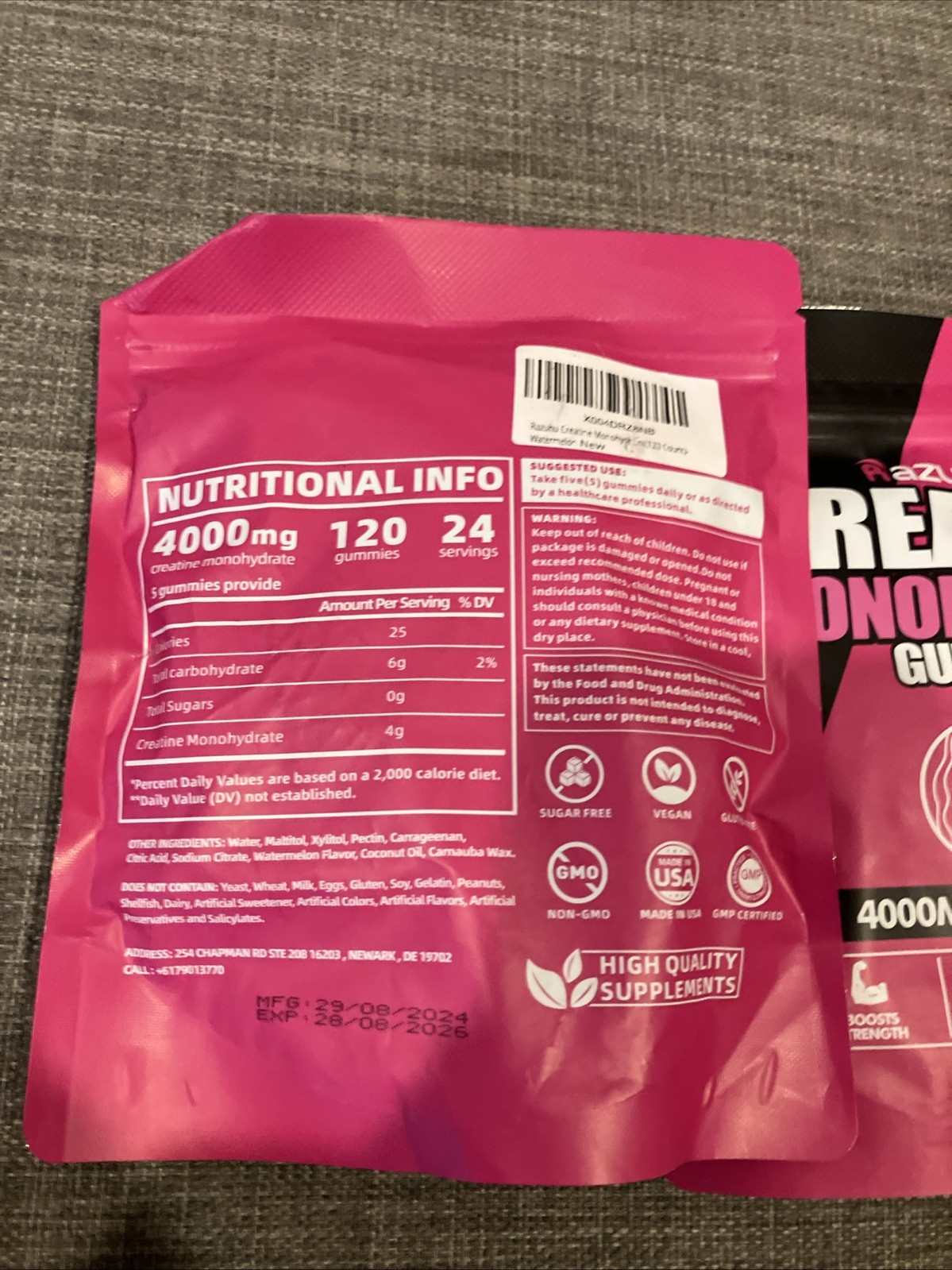 2 Flavored creatine monohydrate gummies sugar free,Pre workout supplements crea