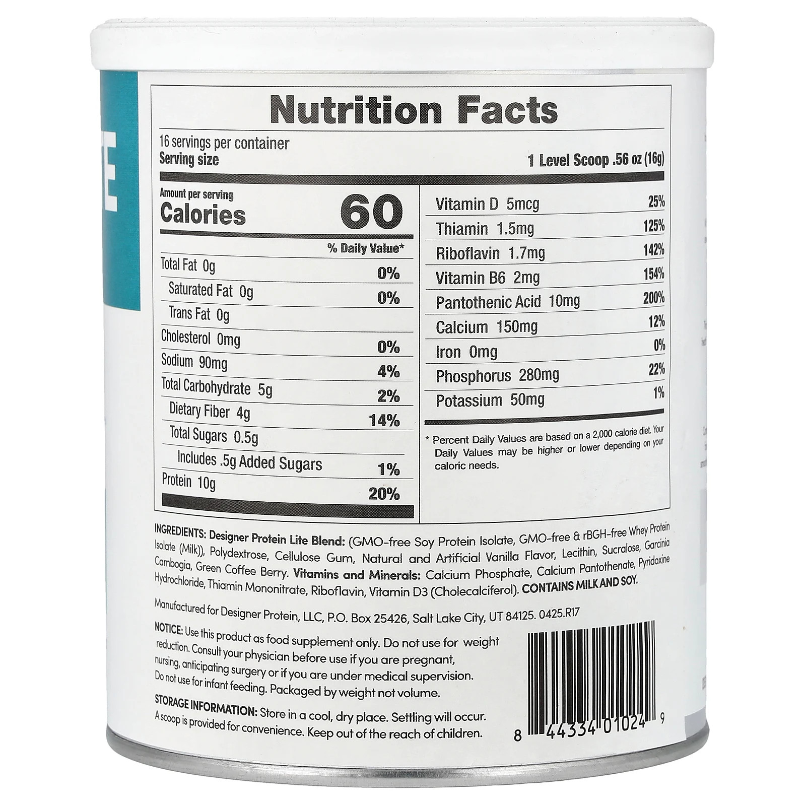 Designer Lite, Plant + Whey Protein Powder, Vanilla Cupcake, 9.03 oz (256 g)