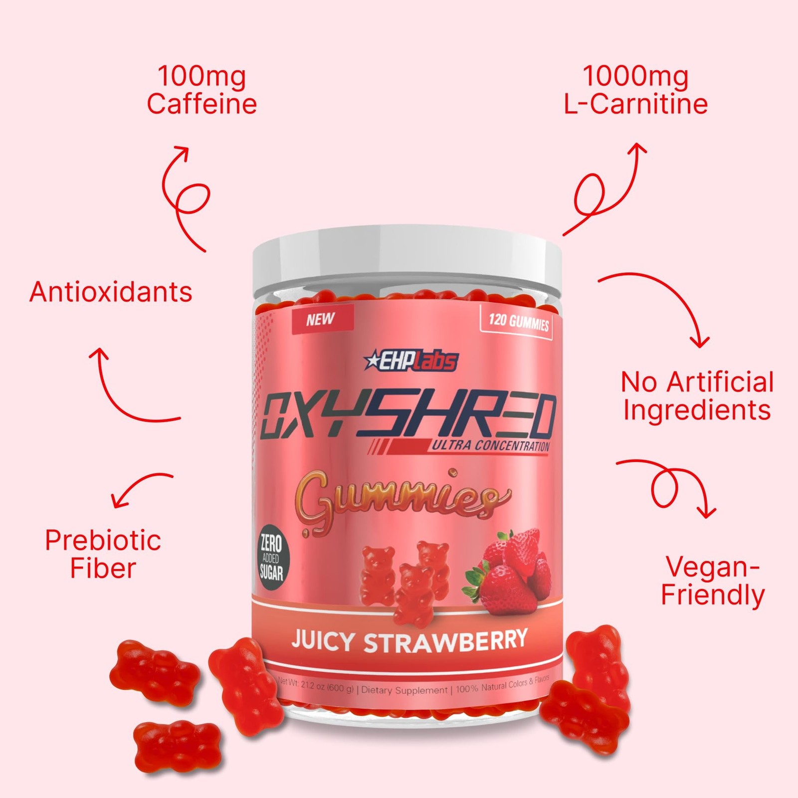 EHP Labs OxyShred Gummies – Pre Workout Gummies & Energy Chews with 100mg Caf…