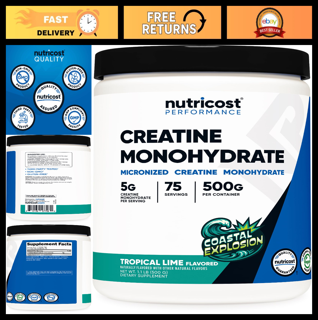 Creatine Monohydrate Powder – Micronized, Vegan, Gluten-Free, 500g – Muscle Grow
