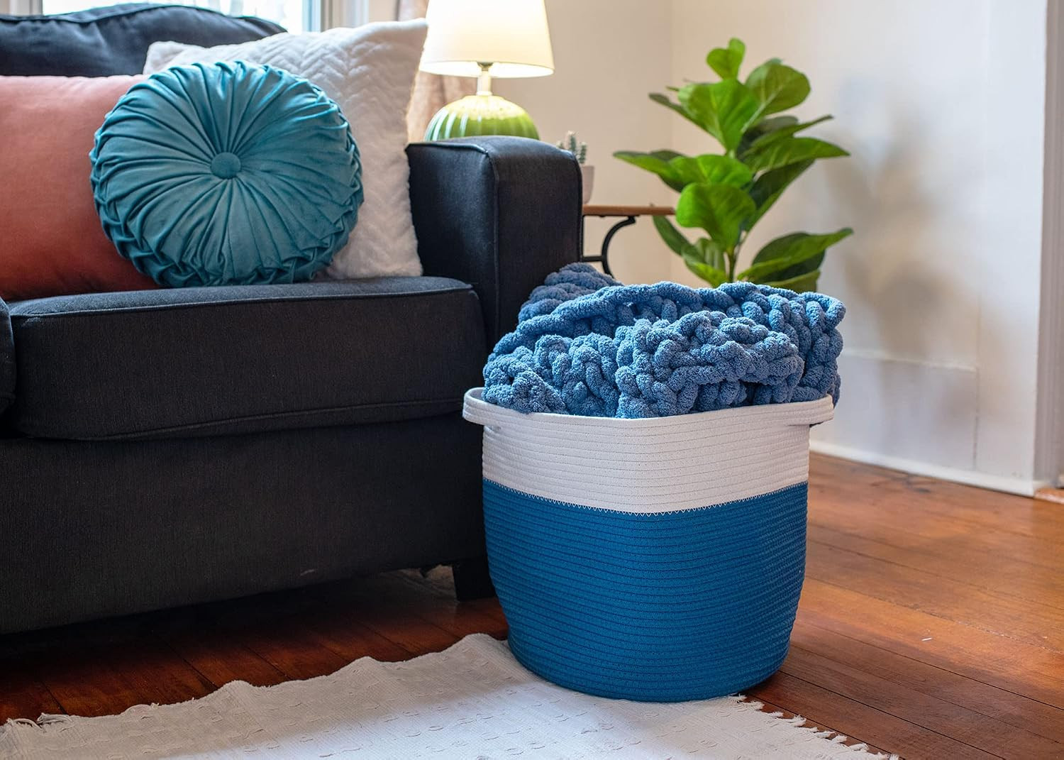 Nat & Jules 12 Inch Flexible Woven Fabric Storage Basket: Organize Your Home Off
