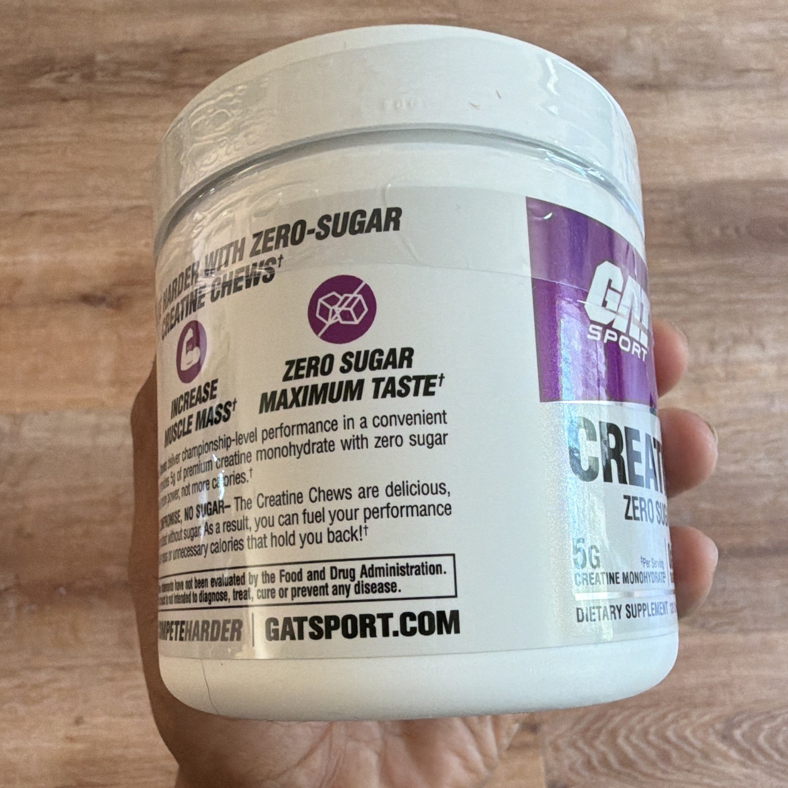 GAT Sport Creatine Chews Zero Sugar, Grape Cotton Candy 120 Tablets Exp 11/2027