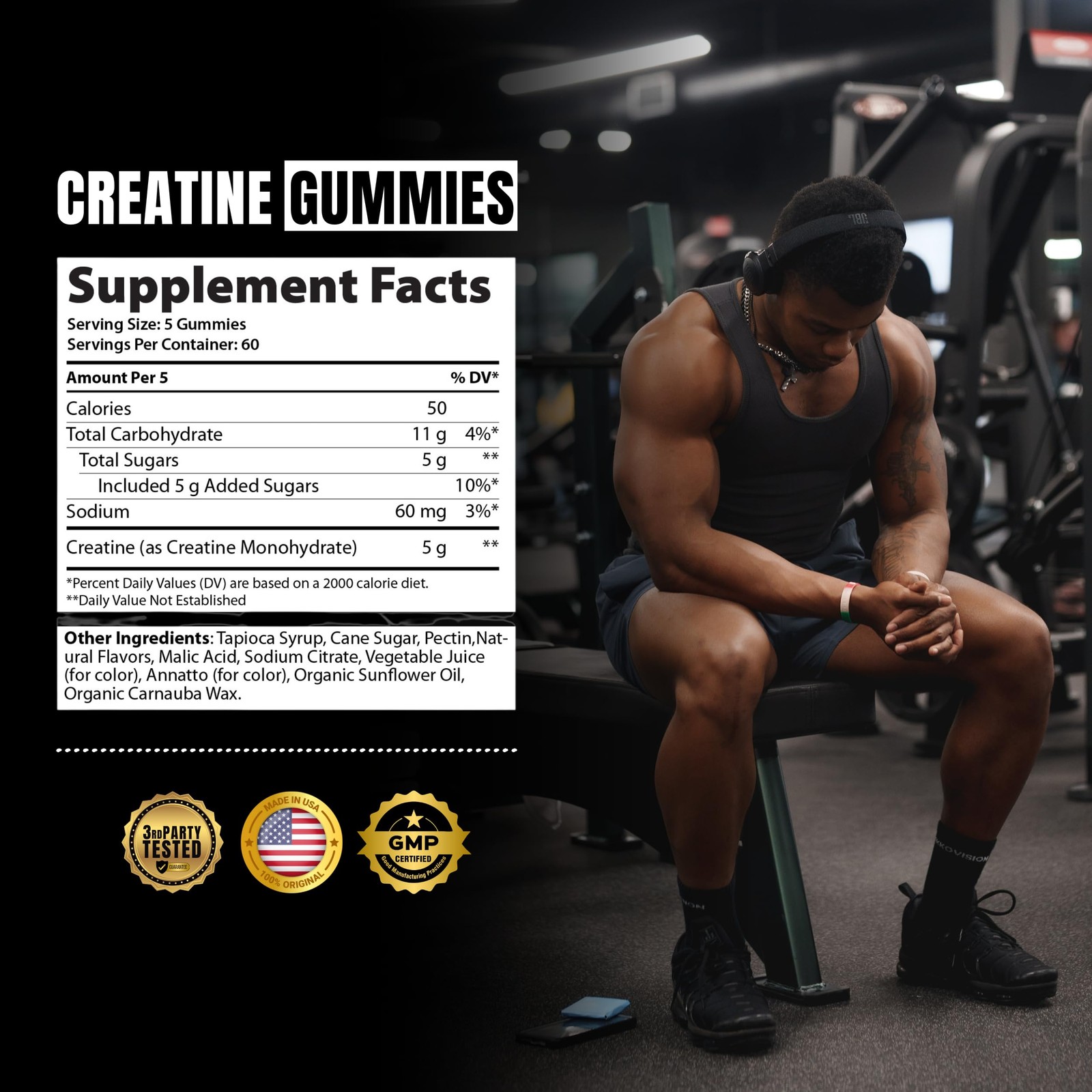 Ekkovision Creatine Monohydrate Gummies for Men and Women, Orange Citrus Flav…