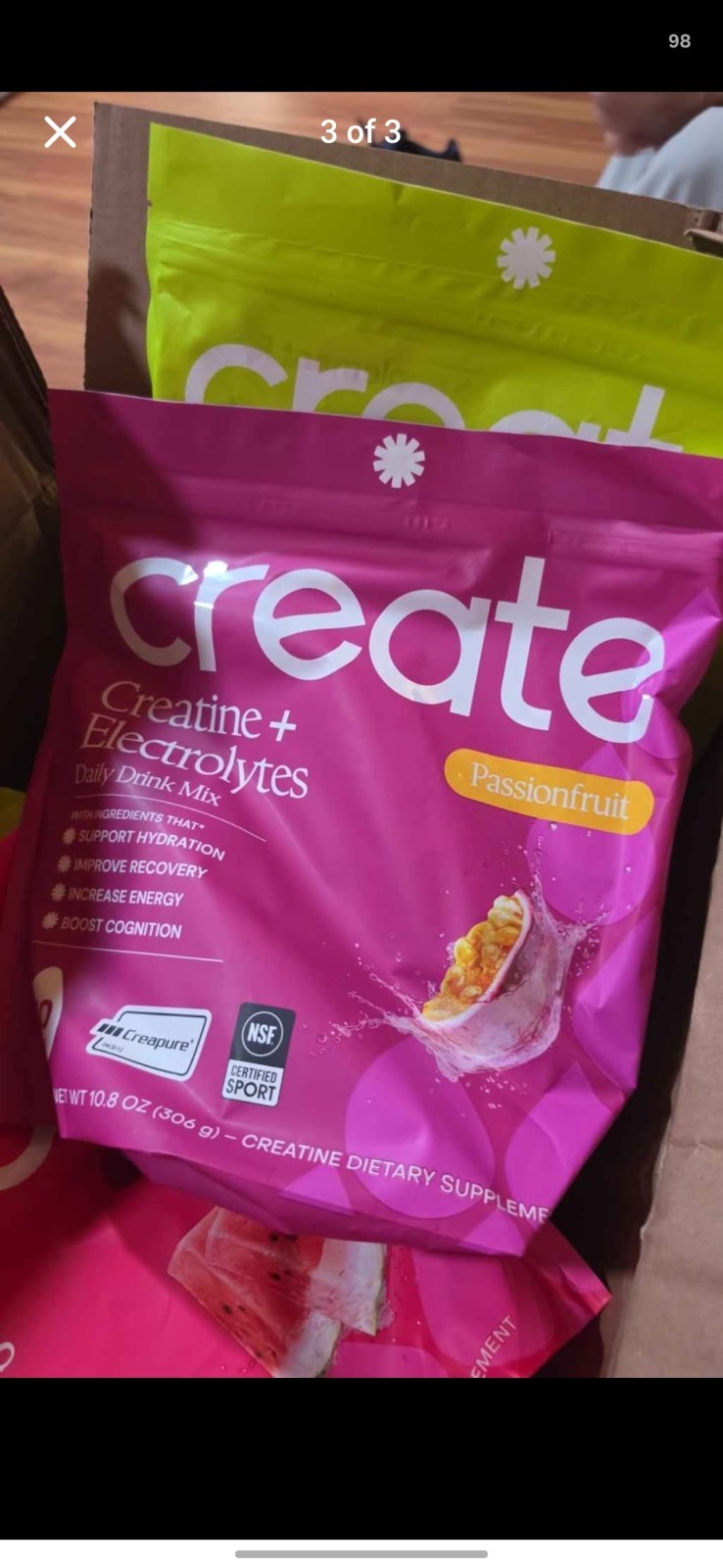 create NSF Sport Creatine + Electrolytes Powder Passionfruit 10.8 oz. 4 Bags