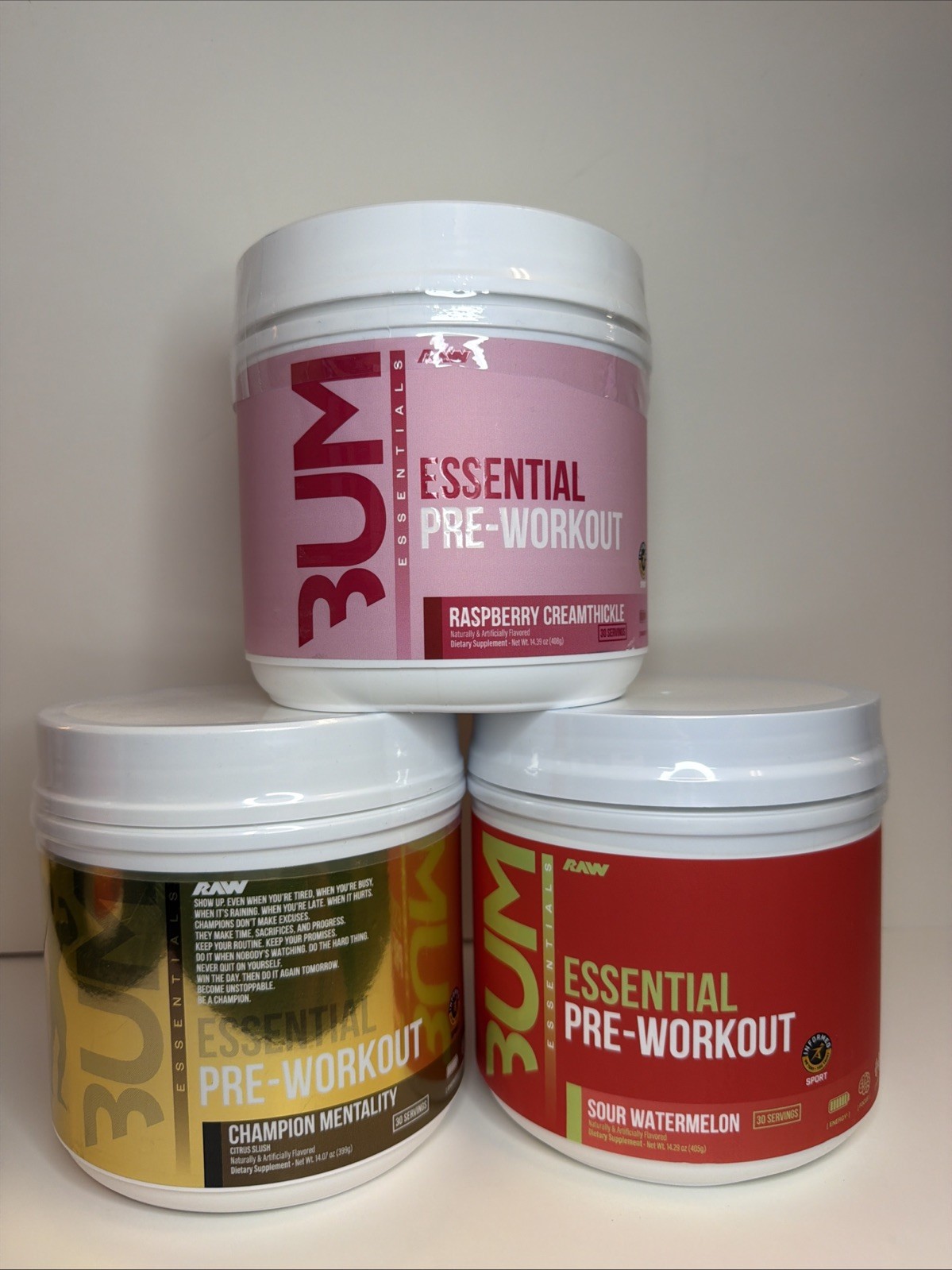 Raw Nutrition BUM Essential Pre-Workout – BUNDLE SET OF 3 – 20 Servings Each NEW