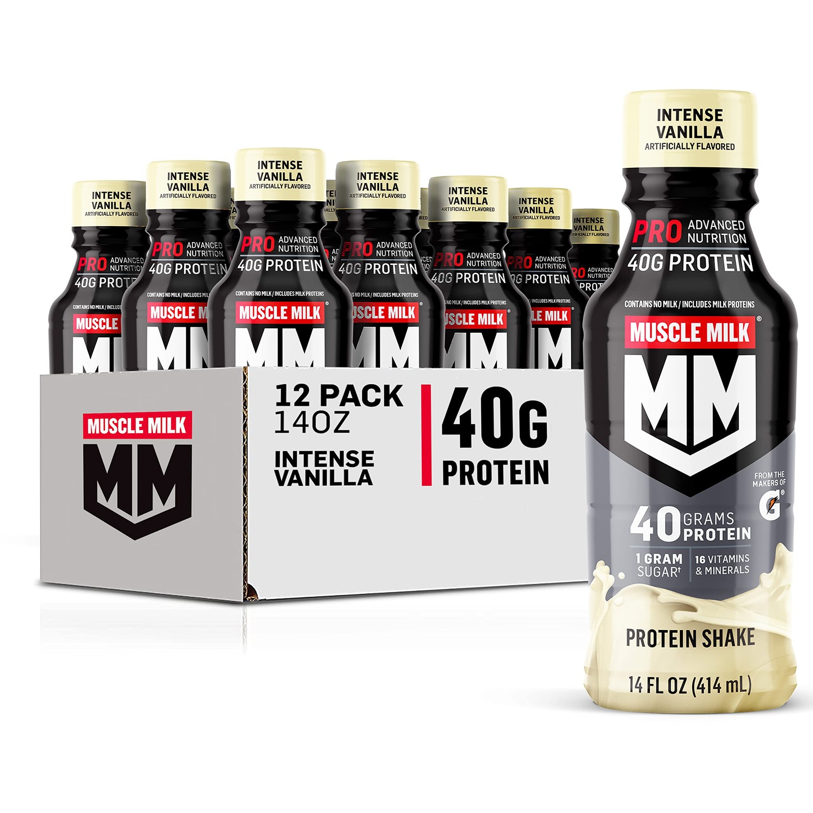 Muscle Milk Pro Advanced Nutrition Protein Shake, Intense Vanilla, 14 Fl Oz B…